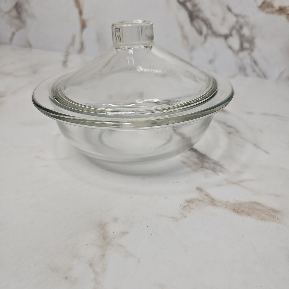 Vintage Hazel Atlas Clear Glass Round Casserole Dish with Lid H over A Logo MCM